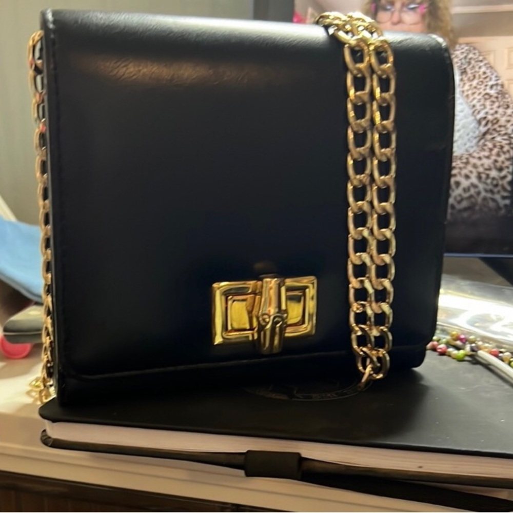Elegant Black with Gold Chain Shoulder Bag